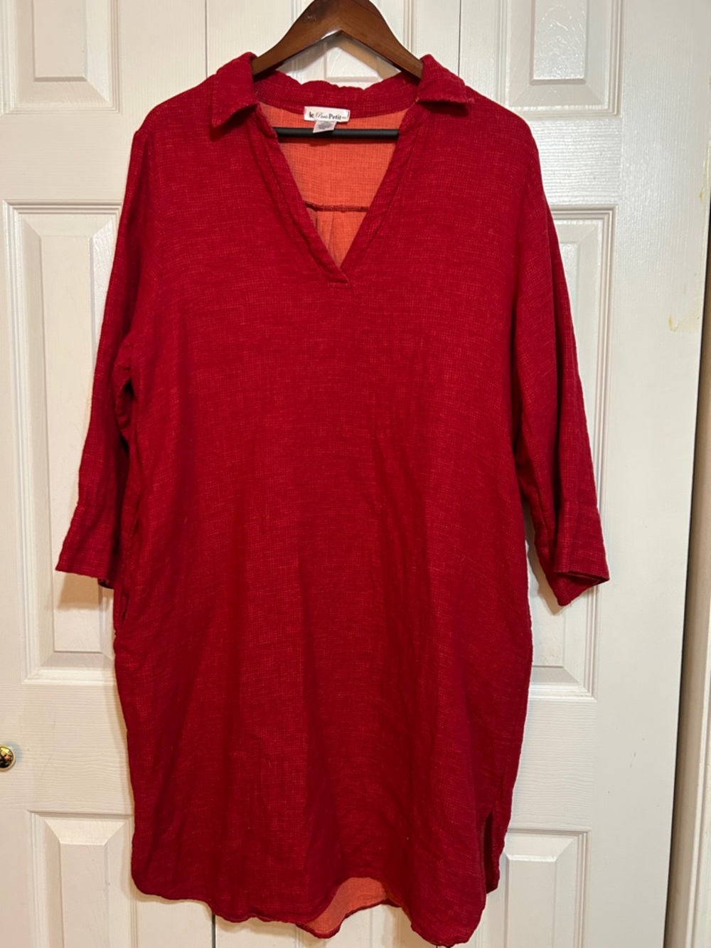 Red Collared V-Neck Tunic Dress